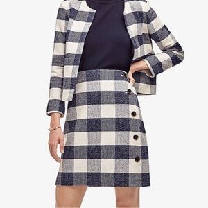 Ann Taylor Gingham Side Button Skirt Blue Navy